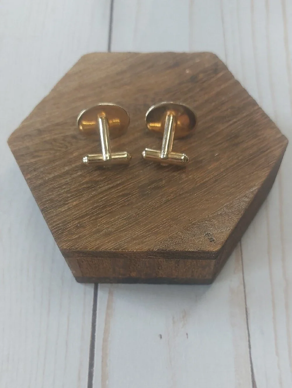 Green Oval Stone Cufflinks - Gold Tone